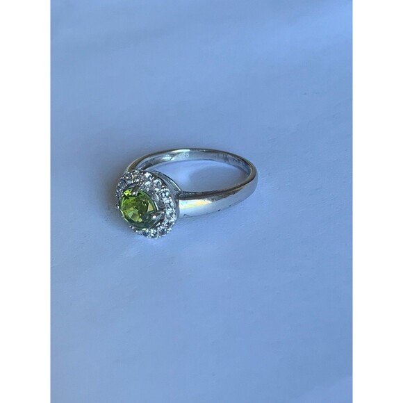 Peridot Halo Ring Size 7 White Topaz Rhodium Plated .925 Sterling Silver - Picture 3 of 6